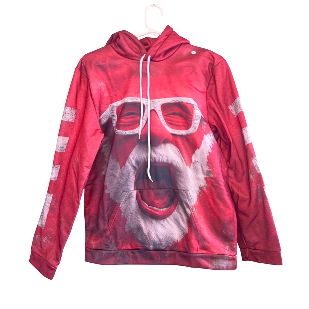 NWT Mens Holiday Festive 3D Santa Claus Graphic Xmas Christmas Hoodie Red Large